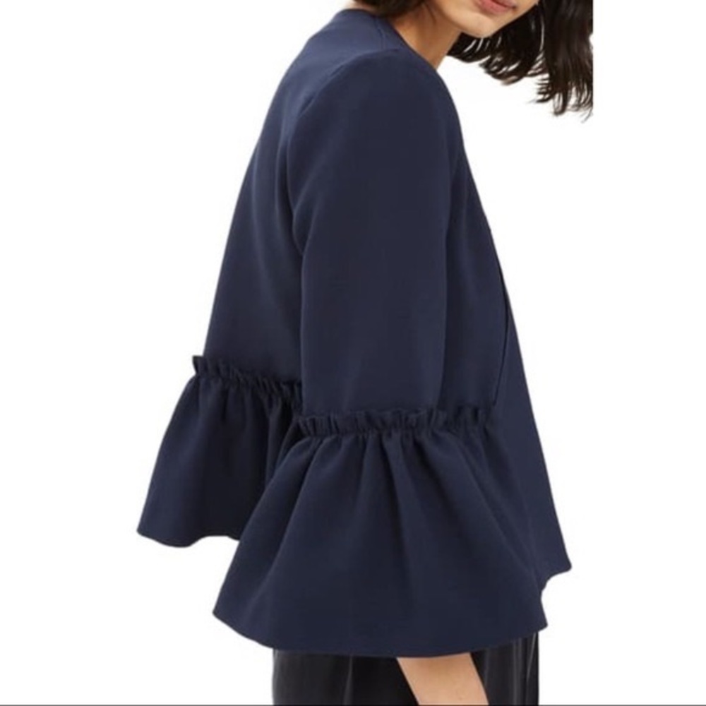 TOPSHOP Raw Ruffle Crop Navy Front Open Jacket